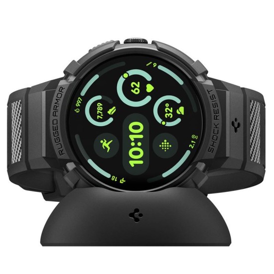 SPIGEN Husă cu Curea și Stand Rugged Armor Pro Google Pixel Watch 4 (41mm - 1.2 inch), Negru Mat (Pixel Watch 4, ACS09484) by www.silkase.ro