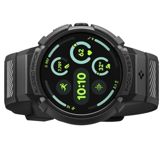 SPIGEN Husă cu Curea și Stand Rugged Armor Pro Google Pixel Watch 4 (41mm - 1.2 inch), Negru Mat (Pixel Watch 4, ACS09484) by www.silkase.ro
