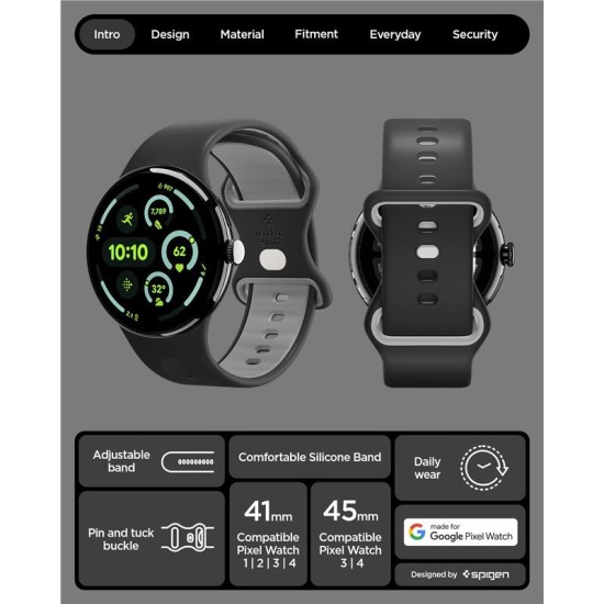 Curea Spigen Nano Pop pentru Google Pixel Watch 4/3/2/1 (41mm), Black Sesame (Pixel Watch 3, AMP09486) by www.silkase.ro
