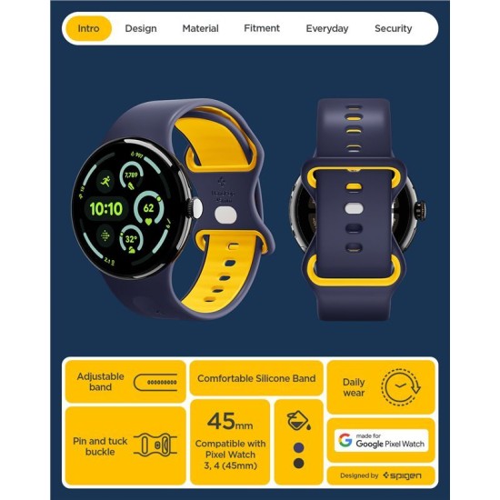 Curea Spigen Nano Pop pentru Google Pixel Watch 4 / 3, 45mm, Blueberry Navy (Pixel Watch 3, AMP09490) by www.silkase.ro