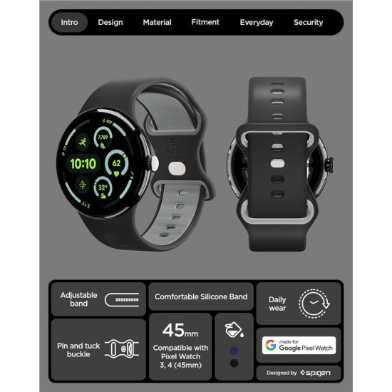 Curea Spigen Nano Pop pentru Google Pixel Watch 4/3 (45mm), Black Sesame (Pixel Watch 3, AMP09491) by www.silkase.ro