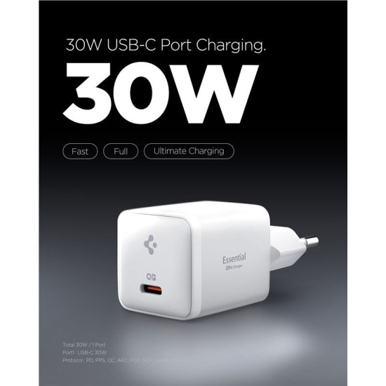 Încărcător de Rețea Spigen Essential 30W EE301EU, Fast Charge, White Încărcător de Rețea Spigen Essential 30W EE301EU, Fast Charge, White (Încărcătoare Rețea, ACH09492) by www.silkase.ro