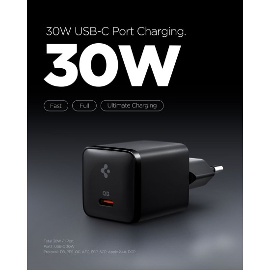 Incarcator de Retea Spigen Essential 30W Fast Charging, EE301EU, Negru (Încărcătoare Rețea, ACH09493) by www.silkase.ro