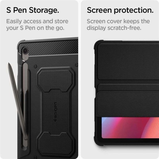 Husa tableta Spigen Rugged Armor Pro pentru Samsung Galaxy Tab S10 FE / Tab S9, negru (Ingredi, ACS09380) by www.silkase.ro