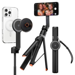 Selfie stick cu trepied Spigen compatibil MagSafe+, negru