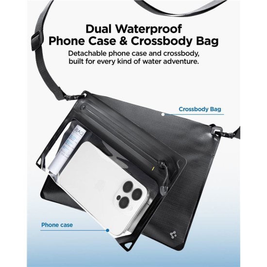 Husa impermeabila dubla tip borseta Spigen Aqua Shield A640, neagra (Ingredi, AMP09746) by www.silkase.ro