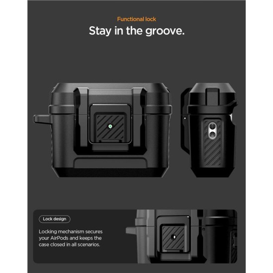 Husa cu sistem de blocare Spigen Lock Fit pentru AirPods Pro 3, negru mat (Spigen, Ingredi) by www.silkase.ro Husa cu sistem de blocare Spigen Lock Fit pentru AirPods Pro 3, negru mat (Pro 3, ACS09825) by www.silkase.ro