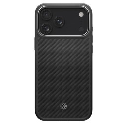Husa premium din fibra de aramida Spigen Enzo Aramid T pentru iPhone 17 Pro Max, negru argintiu