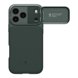 Husa cu protectie camera Spigen Optik Armor MagSafe pentru iPhone 17 Pro, verde abis Husa cu protectie camera Spigen Optik Armor MagSafe pentru iPhone 17 Pro, verde abis