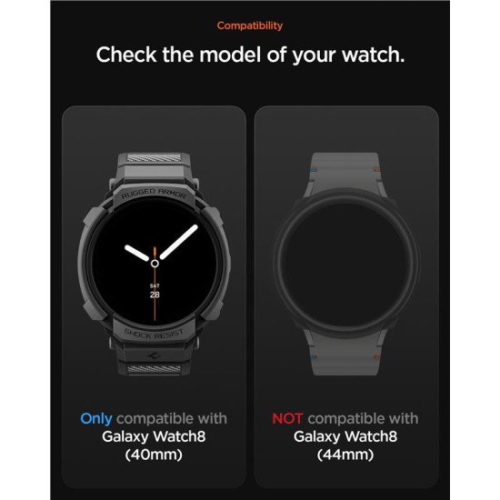 SPIGEN Husă cu Curea Rugged Armor Pro Samsung Galaxy Watch 8 (40mm - 1.3 inch), Negru Mat (Curele Ceas, ACS10005) by www.silkase.ro