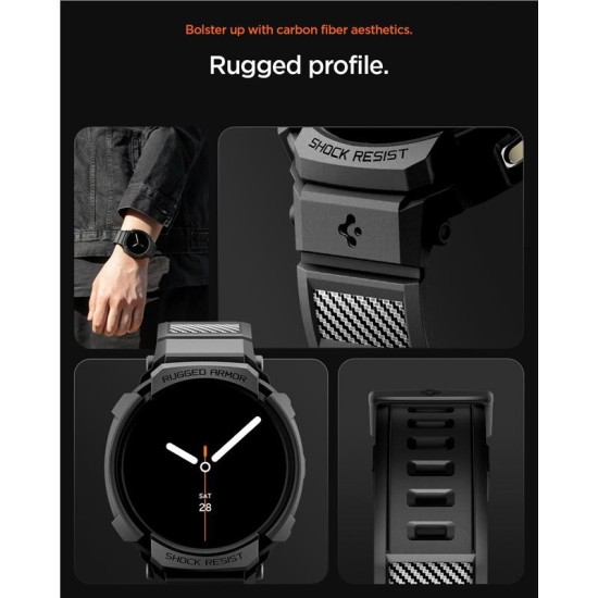 SPIGEN Husă cu Curea Rugged Armor Pro Samsung Galaxy Watch 8 (44mm - 1.4 inch), Negru Mat (Curele Ceas, ACS10007) by www.silkase.ro