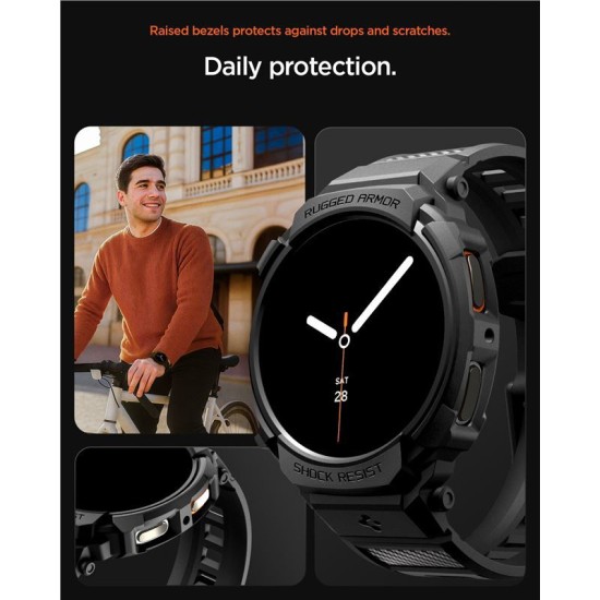 SPIGEN Husă cu Curea Rugged Armor Pro Samsung Galaxy Watch 8 (44mm - 1.4 inch), Negru Mat (Curele Ceas, ACS10007) by www.silkase.ro