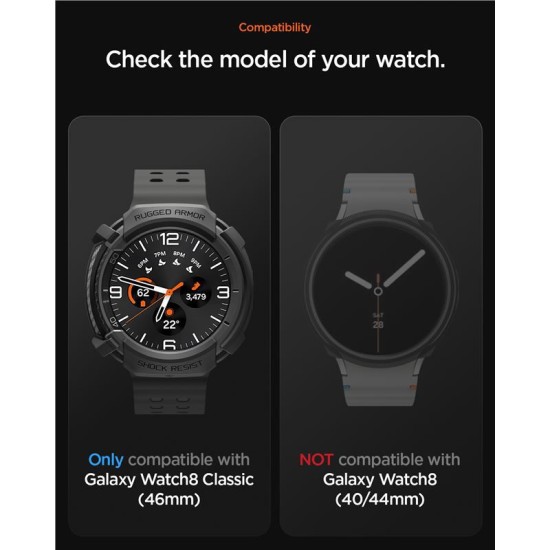 Carcasa de protectie Spigen Rugged Armor pentru Samsung Galaxy Watch 8 Classic 46mm, negru mat (Spigen, Ingredi) by www.silkase.ro SPIGEN Carcasă Protecție Rugged Armor Samsung Galaxy Watch 8 Classic (46mm - 1.5 inch), Negru Mat (Ingredi, ACS10012) by www.silkase.ro