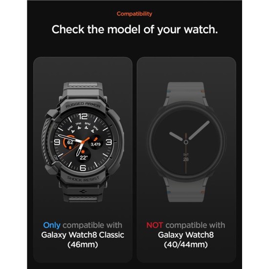 SPIGEN Husă cu Curea Rugged Armor Pro Samsung Galaxy Watch 8 Classic (46mm - 1.5 inch), Negru Mat (Curele Ceas, ACS10013) by www.silkase.ro