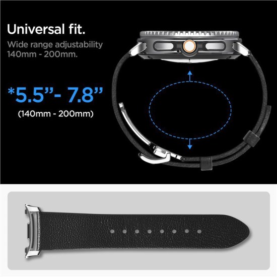 Curea premium din piele si nylon Spigen Enzo Band pentru Samsung Galaxy Watch 8, neagra (Curele Ceas, AMP10119) by www.silkase.ro