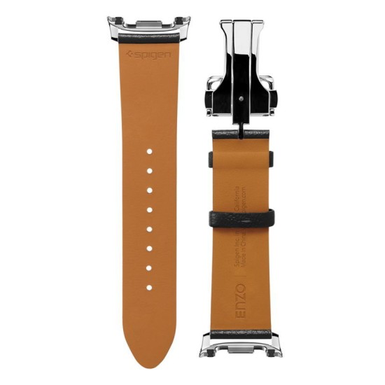 Curea premium din piele si nylon Spigen Enzo Band pentru Samsung Galaxy Watch 8, neagra (Curele Ceas, AMP10119) by www.silkase.ro
