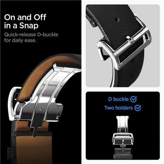 Curea premium din piele si nylon Spigen Enzo Band pentru Samsung Galaxy Watch 8, neagra (Curele Ceas, AMP10119) by www.silkase.ro
