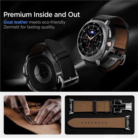 Curea premium din piele si nylon Spigen Enzo Band pentru Samsung Galaxy Watch 8, neagra (Curele Ceas, AMP10119) by www.silkase.ro