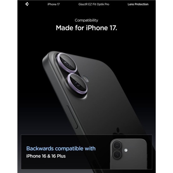 Set 2 protectii de camera Spigen Glas.tR EZ Fit Optik Pro pentru iPhone 17, mov (Spigen, Ingredi) by www.silkase.ro Set 2 protectii de camera Spigen Glas.tR EZ Fit Optik Pro pentru iPhone 17, mov (iPhone 17, AGL10127) by www.silkase.ro