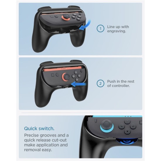 Suport Grip Spigen NS100 pentru Joy-Con Nintendo Switch 2, Negru (Ingredi, AGP10162) by www.silkase.ro