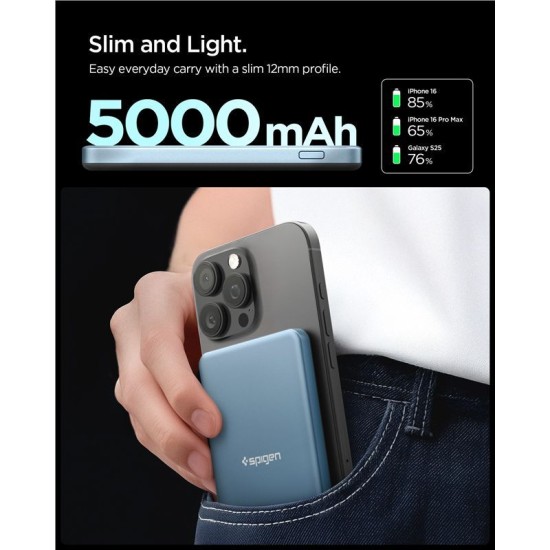 Baterie Externă Spigen Essential 5000mAh, MagSafe, 22.5W, Teal Blue EA2205MQ Baterie Externă Spigen Essential 5000mAh, MagSafe, 22.5W, Teal Blue EA2205MQ (Încărcătoare Rețea, ABA10194) by www.silkase.ro