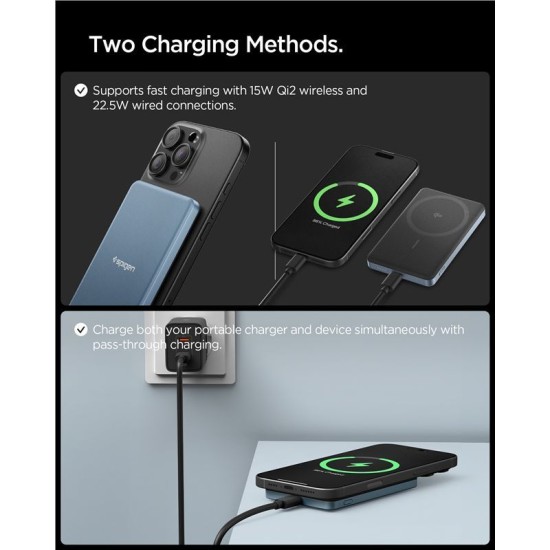 Baterie Externă Spigen Essential 5000mAh, MagSafe, 22.5W, Teal Blue EA2205MQ Baterie Externă Spigen Essential 5000mAh, MagSafe, 22.5W, Teal Blue EA2205MQ (Încărcătoare Rețea, ABA10194) by www.silkase.ro