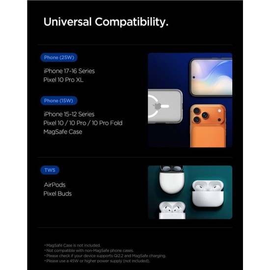 Incarcator Wireless Spigen Essential MagSafe 2-in-1+C EF302MOQ, Black (Încărcătoare Rețea, ACH10399) by www.silkase.ro