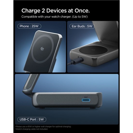 Incarcator Wireless Spigen Essential MagSafe 2-in-1+C EF302MOQ, Black (Încărcătoare Rețea, ACH10399) by www.silkase.ro