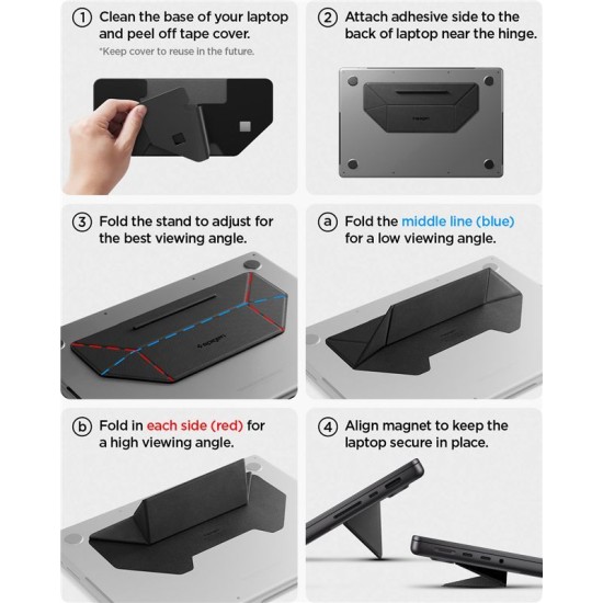 Suport Laptop Spigen Slimfold LD201-S3, Design Pliabil Ultra-Slim, Negru (Ingredi, AMP10403) by www.silkase.ro