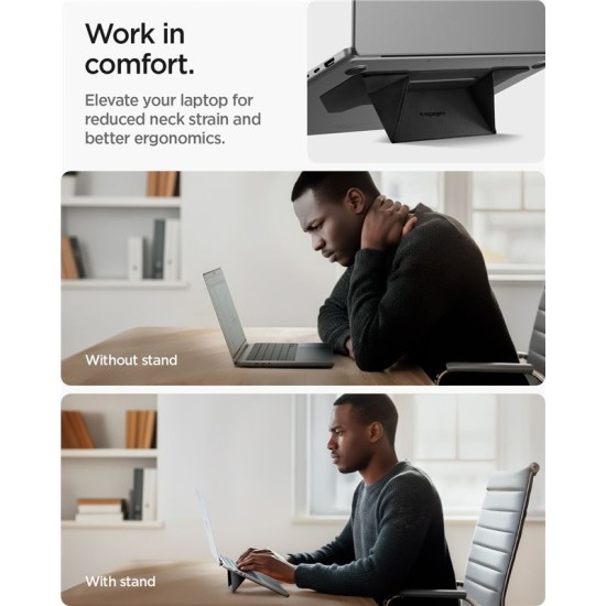 Suport Laptop Spigen Slimfold LD201-S3, Design Pliabil Ultra-Slim, Negru (Ingredi, AMP10403) by www.silkase.ro