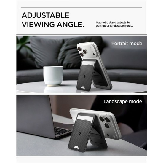 Portofel MagSafe Spigen Slim Fold Stand, Suport 1 Card, Negru Portofel MagSafe Spigen Slim Fold Stand, Suport 1 Card, Negru (iPhone 12, AFA10405) by www.silkase.ro