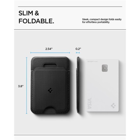Portofel MagSafe Spigen Slim Fold Stand, Suport 1 Card, Negru Portofel MagSafe Spigen Slim Fold Stand, Suport 1 Card, Negru (iPhone 12, AFA10405) by www.silkase.ro
