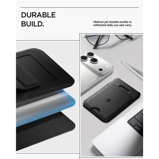 Portofel MagSafe Spigen Slim Fold Stand, Suport 1 Card, Negru Portofel MagSafe Spigen Slim Fold Stand, Suport 1 Card, Negru (iPhone 12, AFA10405) by www.silkase.ro