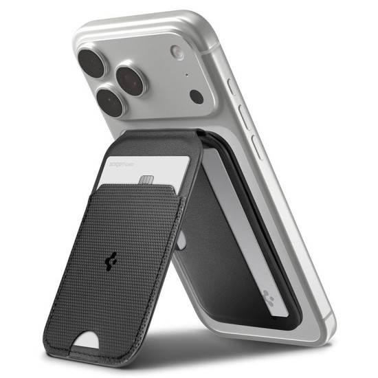 Portofel MagSafe Spigen Slim Fold Tripod, Capacitate 3 Carduri, Black Portofel MagSafe Spigen Slim Fold Tripod, Capacitate 3 Carduri, Black (iPhone 12, AFA10406) by www.silkase.ro