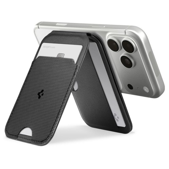 Portofel MagSafe Spigen Slim Fold Tripod, Capacitate 3 Carduri, Black Portofel MagSafe Spigen Slim Fold Tripod, Capacitate 3 Carduri, Black (iPhone 12, AFA10406) by www.silkase.ro