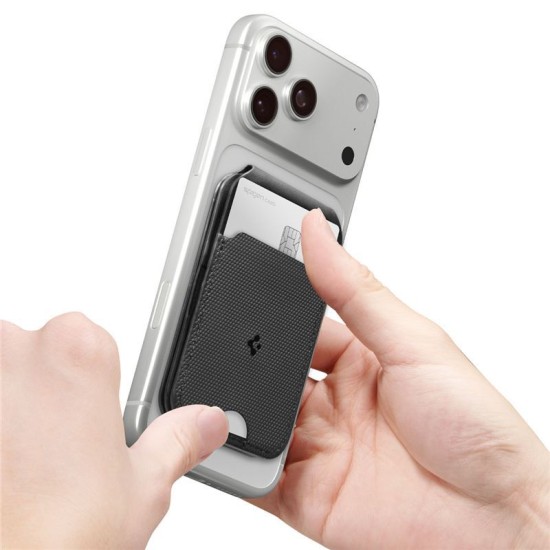 Portofel MagSafe Spigen Slim Fold Tripod, Capacitate 3 Carduri, Black Portofel MagSafe Spigen Slim Fold Tripod, Capacitate 3 Carduri, Black (iPhone 12, AFA10406) by www.silkase.ro