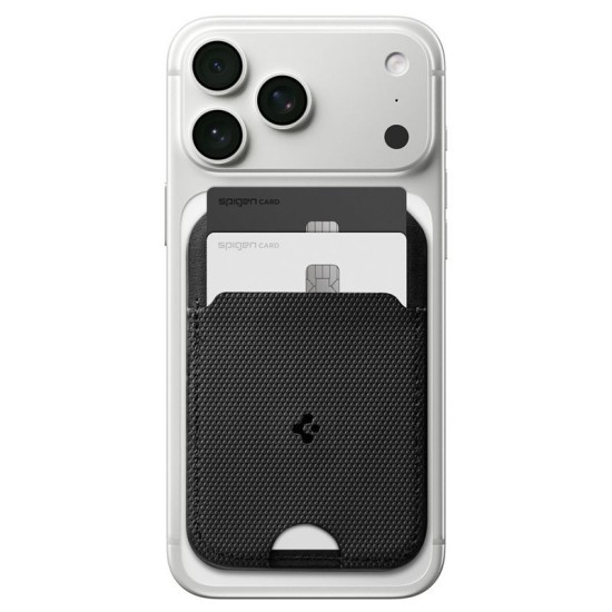 Portofel MagSafe Spigen Slim Fold Tripod, Capacitate 3 Carduri, Black Portofel MagSafe Spigen Slim Fold Tripod, Capacitate 3 Carduri, Black (iPhone 12, AFA10406) by www.silkase.ro
