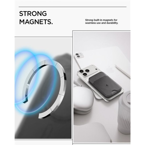 Portofel MagSafe Spigen Slim Fold Tripod, Capacitate 3 Carduri, Black Portofel MagSafe Spigen Slim Fold Tripod, Capacitate 3 Carduri, Black (iPhone 12, AFA10406) by www.silkase.ro