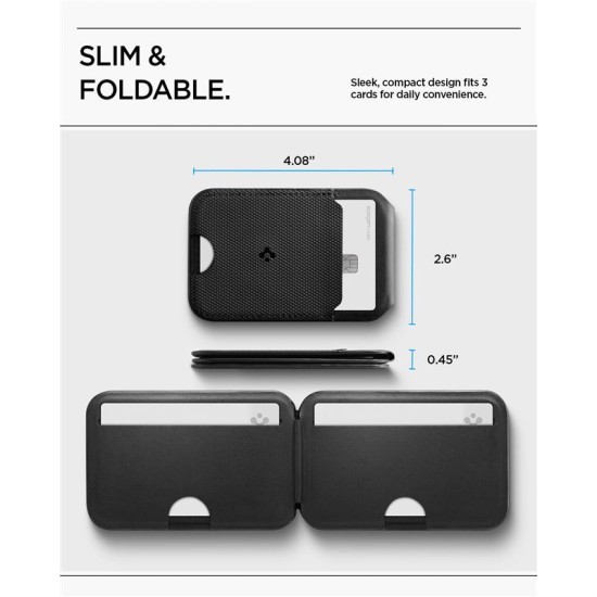 Portofel MagSafe Spigen Slim Fold Tripod, Capacitate 3 Carduri, Black Portofel MagSafe Spigen Slim Fold Tripod, Capacitate 3 Carduri, Black (iPhone 12, AFA10406) by www.silkase.ro