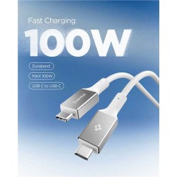 Cablu Spigen Essential USB-C la USB-C, 100W, Material Textil, Alb EB10015CC