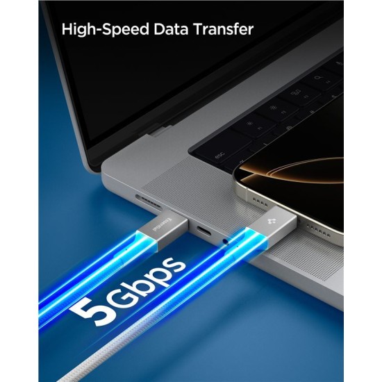 Cablu Spigen Essential USB-C la USB-C, 100W, Material Textil, Alb EB10015CC Cablu Spigen Essential USB-C la USB-C, 100W, Material Textil, Alb EB10015CC (Cabluri Telefon, ACA10420) by www.silkase.ro