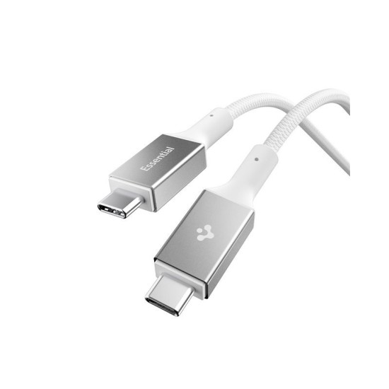 Cablu Spigen Essential USB-C la USB-C, 100W, Material Textil, Alb EB10015CC Cablu Spigen Essential USB-C la USB-C, 100W, Material Textil, Alb EB10015CC (Cabluri Telefon, ACA10420) by www.silkase.ro