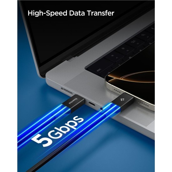 Cablu Spigen Essential USB-C la USB-C, 100W, Invelis Textil Durabil, Negru EB10015CC (Ingredi, ACA10421) by www.silkase.ro