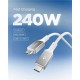 Cablu Spigen Essential USB-C la USB-C, 240W, Invelis Textil, Alb EB24015CC (Șnururi și Curele Telefon, ACA10422) by www.silkase.ro
