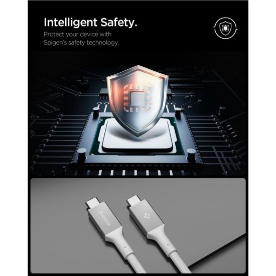 Cablu Spigen Essential USB-C la USB-C, 240W, Invelis Textil, Alb EB24015CC (Șnururi și Curele Telefon, ACA10422) by www.silkase.ro