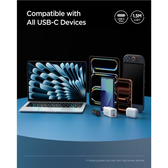 Cablu Spigen Essential USB-C la USB-C, 240W, Invelis Textil, Alb EB24015CC (Șnururi și Curele Telefon, ACA10422) by www.silkase.ro