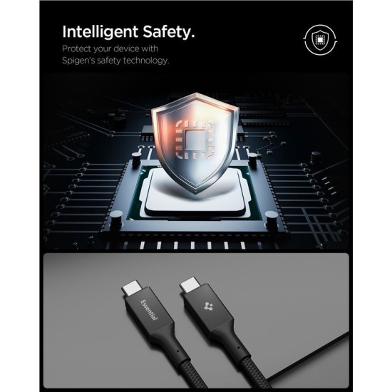 Cablu Spigen Essential USB-C la USB-C 240W Fabric, Negru EB24015CC Cablu Spigen Essential USB-C la USB-C 240W Fabric, Negru EB24015CC (Ingredi, ACA10423) by www.silkase.ro