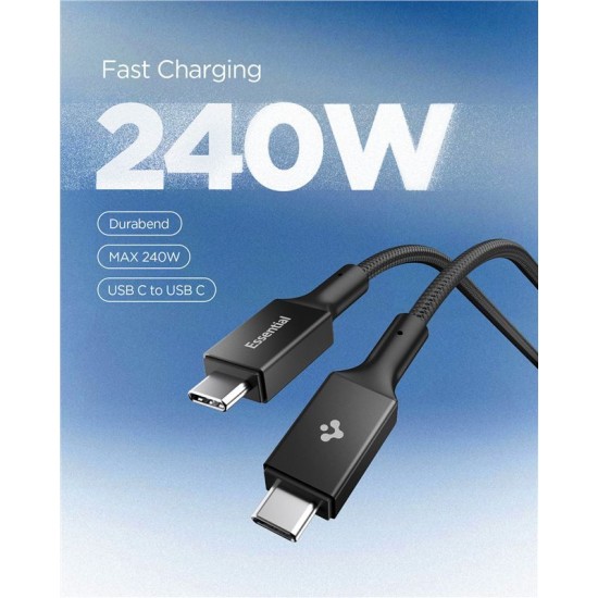 Cablu Spigen Essential USB-C la USB-C 240W Fabric, Negru EB24015CC Cablu Spigen Essential USB-C la USB-C 240W Fabric, Negru EB24015CC (Ingredi, ACA10423) by www.silkase.ro