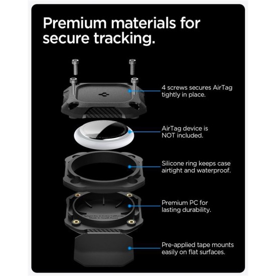 Set 4 huse de protectie Spigen Tough Armor IP pentru AirTag, negre (Ingredi, ACS10464) by www.silkase.ro