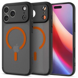 Husa hibrida Spigen Ultra Hybrid MagSafe pentru iPhone 17 Pro, negru matuit-portocaliu